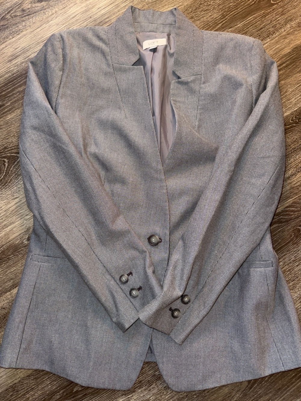 LOFT Light Gray Textured Open Front Blazer